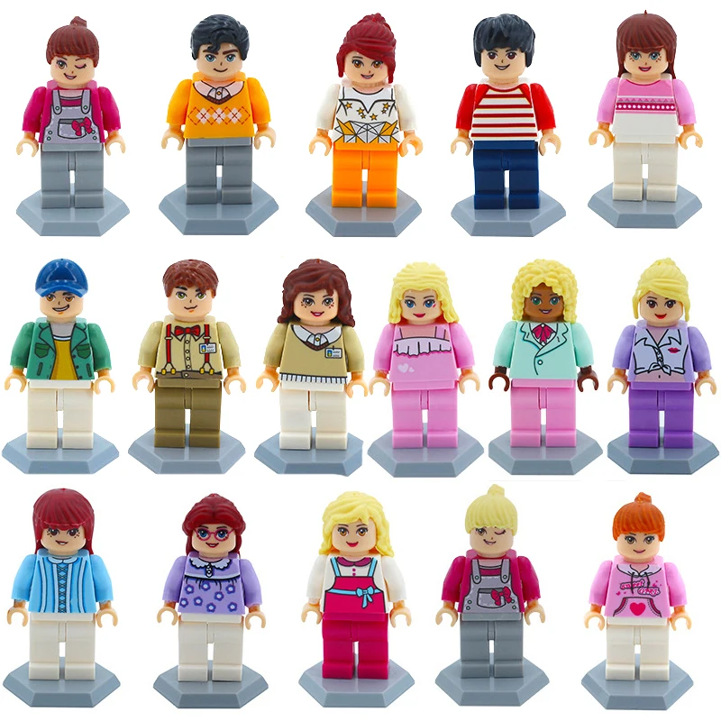 16pcs Mini Princess Girls Friend Action Figures Building Blocks Toys technic For Children Gifts Legoings Figure With Baseket Toy