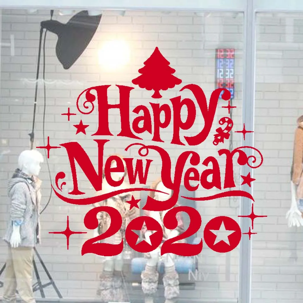 Happy new year wall sticker clock shape window decor Creative Wall Affixed With Decorative Wall Window Decoration#1011Y20