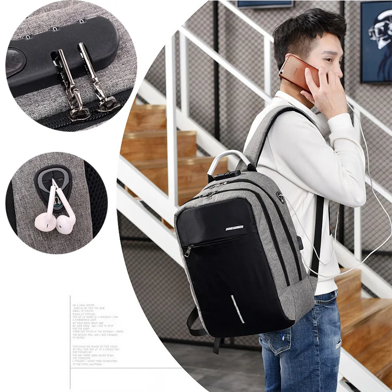 

13.3 Laptop Bag Man Backpack USB Charging Waterproof Password Anti Theft Fashion Casual School Computer Teenager Zipper Bags