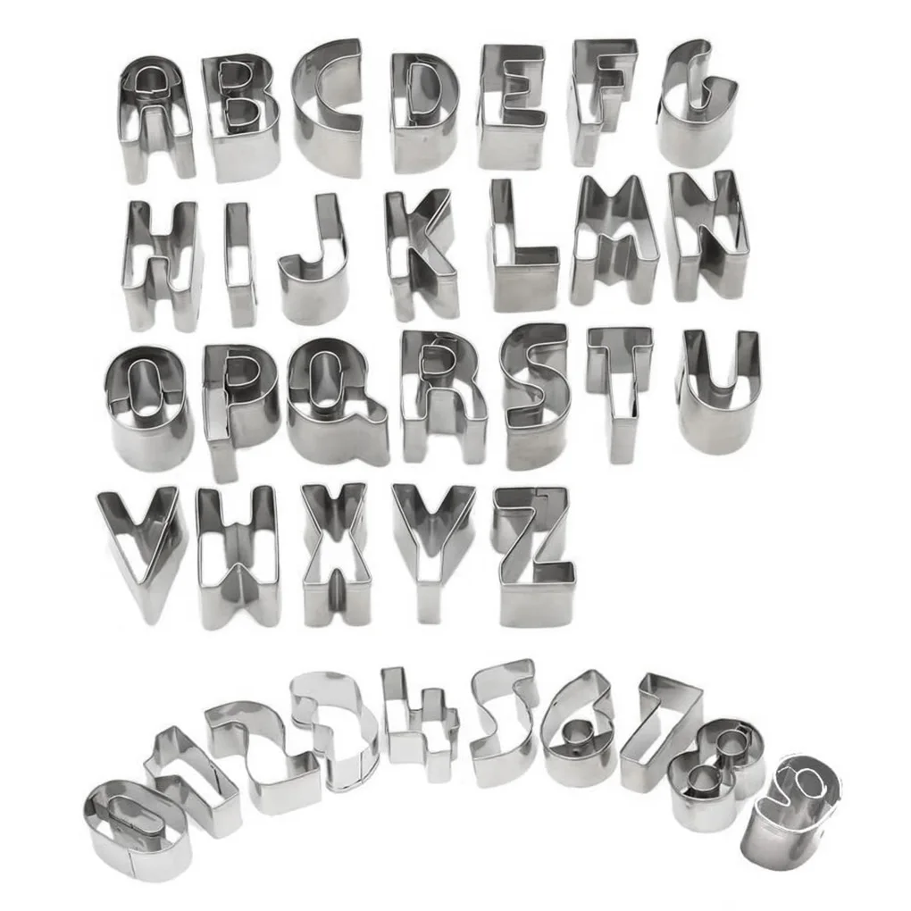 37pcs Alphabet Cake Mould Number Biscuit Mold Fondant Cookie  Cutte Stainless Steal Cookie Slicer Letter Decorating Mould Set