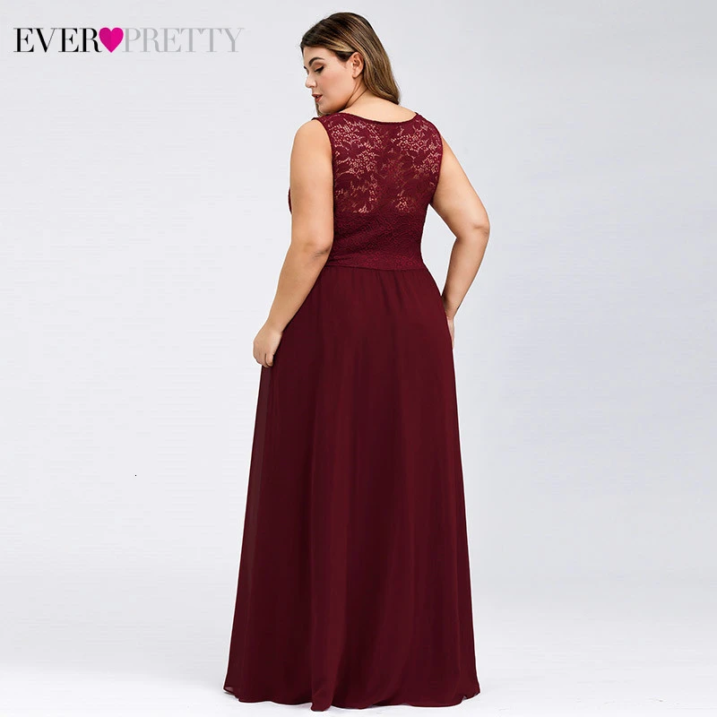 Атласные вечерние платья размера плюс, Длинные вечерние платья Ever Pretty EZ07695 А-силуэта с круглым вырезом, кружевные тюлевые вечерние платья без рукавов, Vestido Longo Festa