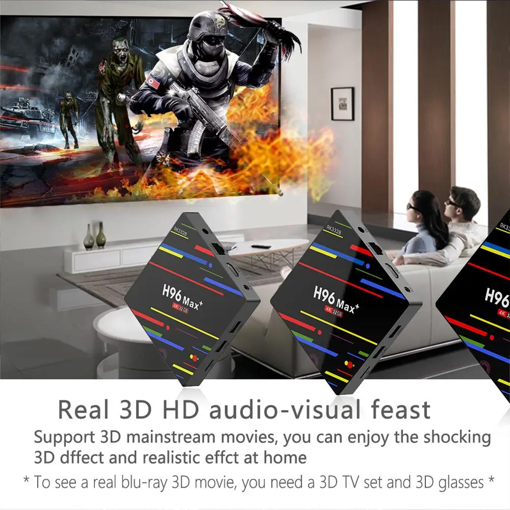 ТВ приставка H96 Max+ Android 8,1 Smart tv Box RK3328 четырехъядерный 64 бит Cortex-A53 4 ГБ 32 ГБ медиаплеер двойной WiFi Поддержка голосового управления