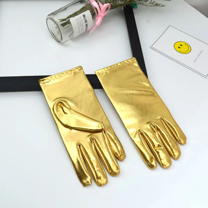 Короткие мужские и женские фиолетовые лакированные кожаные перчатки Модные Наручные Вечерние перчатки рождественские яркие сценические перчатки ST264