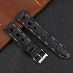Premium Handmade Genuine Leather Racing Watch Strap with Quick Release - Brown, Coffee, Black - 22mm (Back - White Wrie)