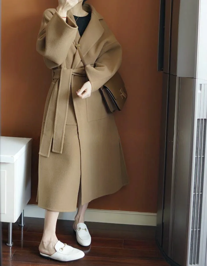 Женское зимнее плотное теплое шерстяное пальто 100% стильное уличное ручной