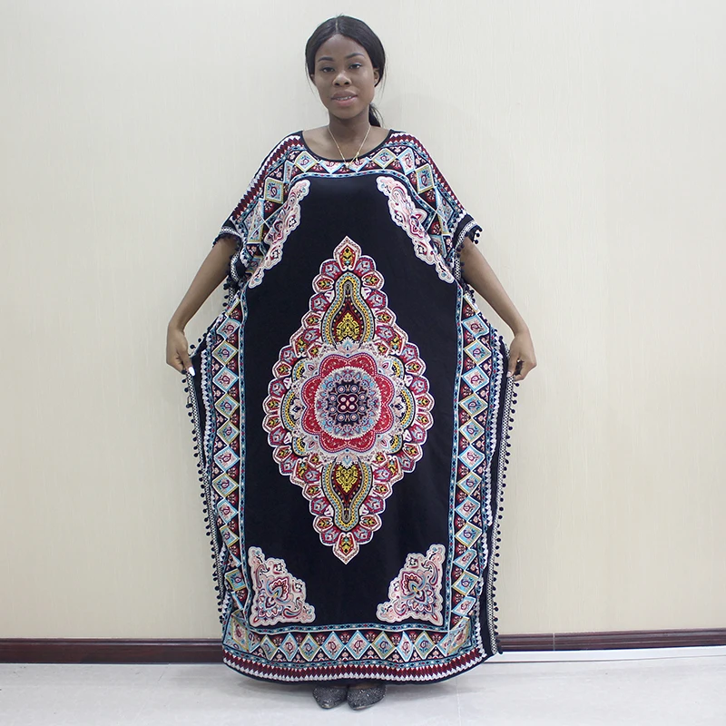 Dashikiage новейшее поступление модное Африканское Дашики с принтом помпон хлопок Африканское женское платье большого размера - Цвет: as picture