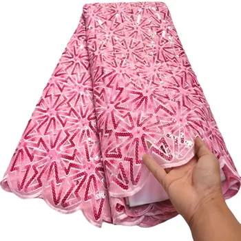 

5 Yards Luxury Handcut Double Organza Lace African Sewing Fabric With Beads And Sequins Shine And High Quality