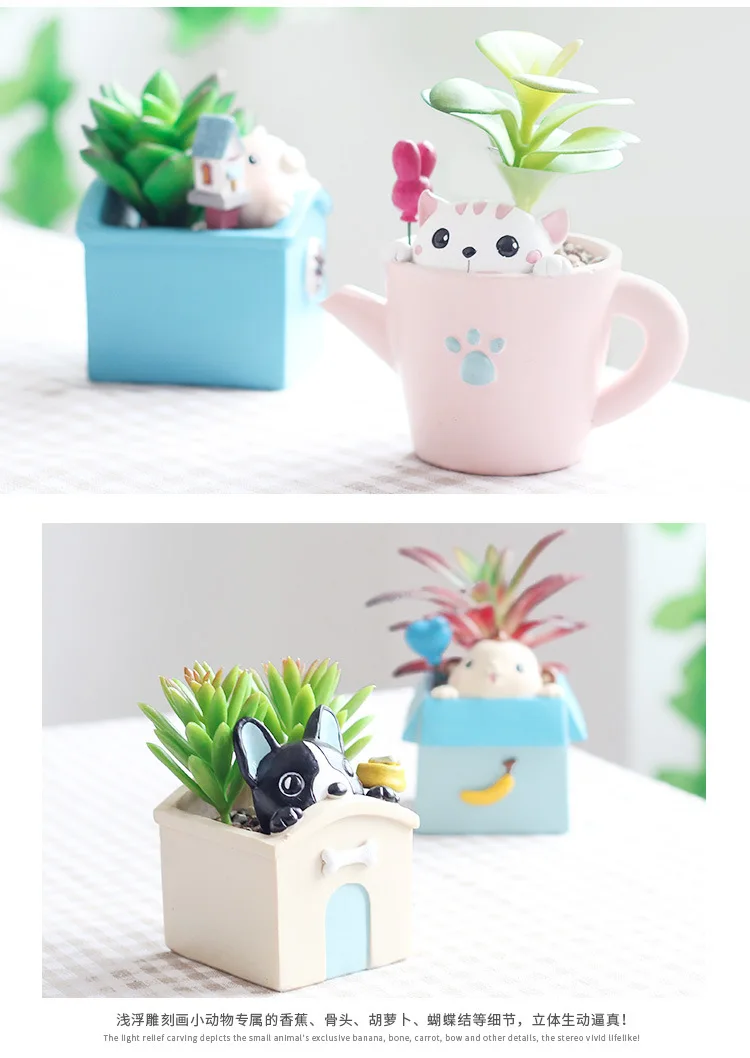 Creative Resin Succulent Plant Pots Mini Flower Pot Decorative Desktop Flowerpot Fairy Garden Home Garden Decoration (12)