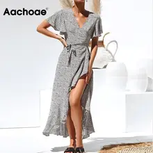 Женское летнее платье с цветочным принтом, длинное пляжное платье, шифоновое богемное макси платье в стиле бохо, Сарафан