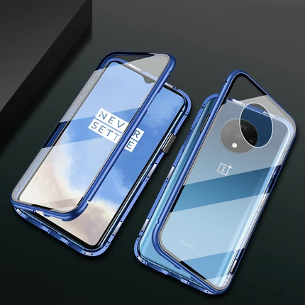 360 Полный Магнитный чехол для Oneplus 7T Coque Алюминиевый металлический бампер двойное стекло Защитная крышка для экрана для Oneplus 7 7 Pro 6 Чехол - Цвет: Синий