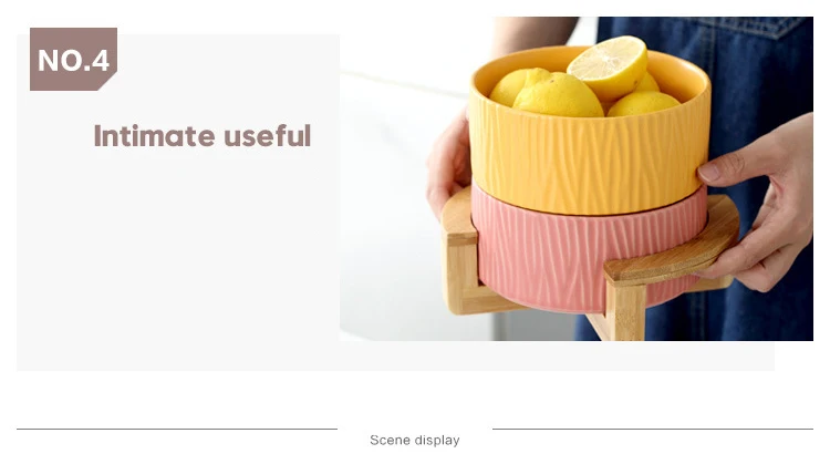 Креативная Штабелируемая керамическая миска для фруктов фарфоровая еда салат десерт чаша с деревянный держатель посуда Кухонный Контейнер для хранения