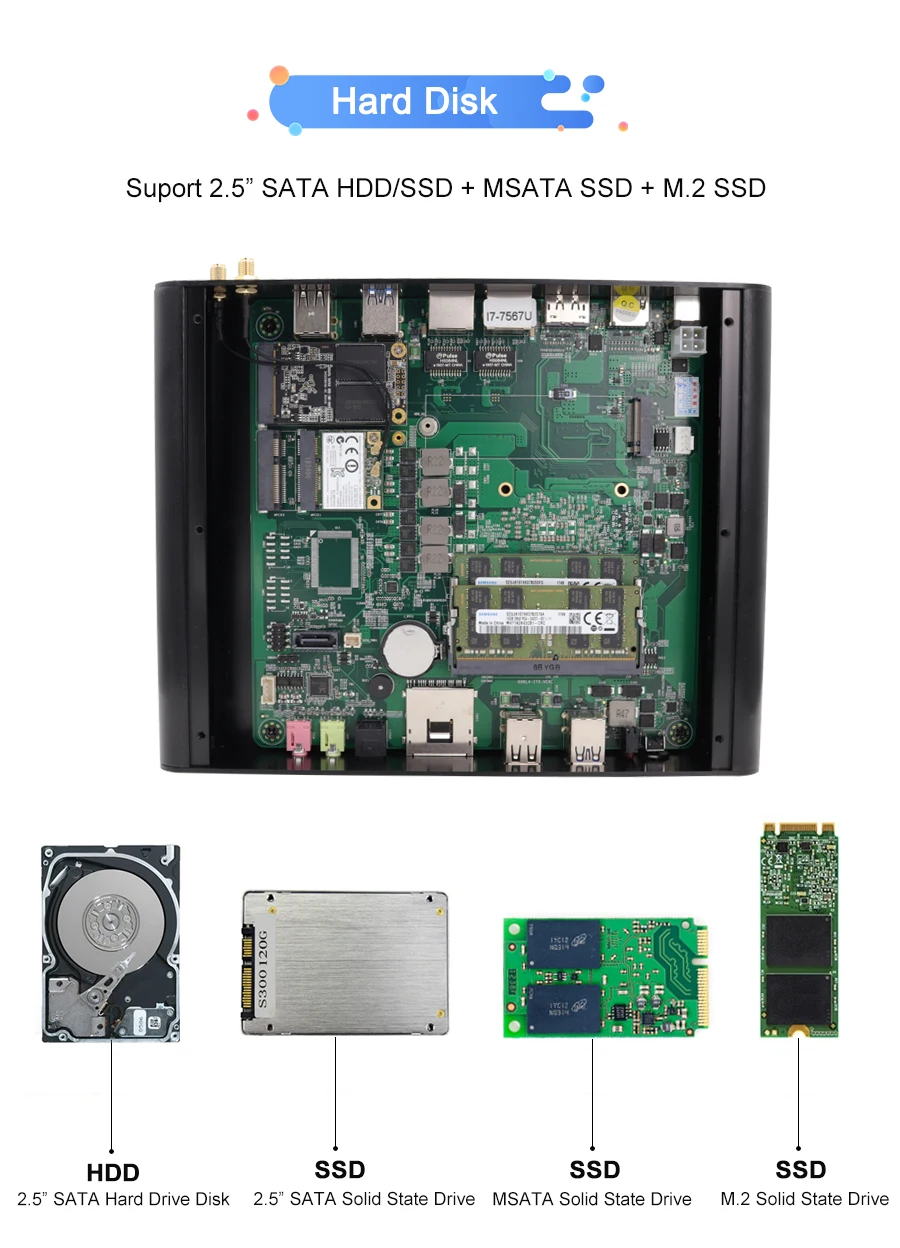 Cheap Windows 10 Mini Fanless PC i7 5500U i5 5200U i3 5005U 2*Lans 2*HDMI 1*Optical Barebone HTPC G