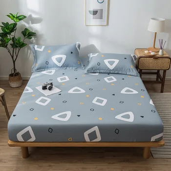 

Bed Sheet Geometric Printed Fitted Bed Sheet with Elastic Band Bed Linen Cotton Queen Size Mattress Cover