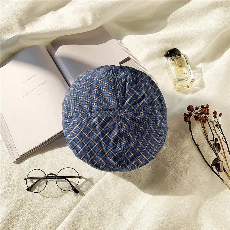 Новинка, Корейская версия, шапка для дикого писателя, британский берет, тыква, шляпа, женская осенняя и зимняя клетчатая шапка
