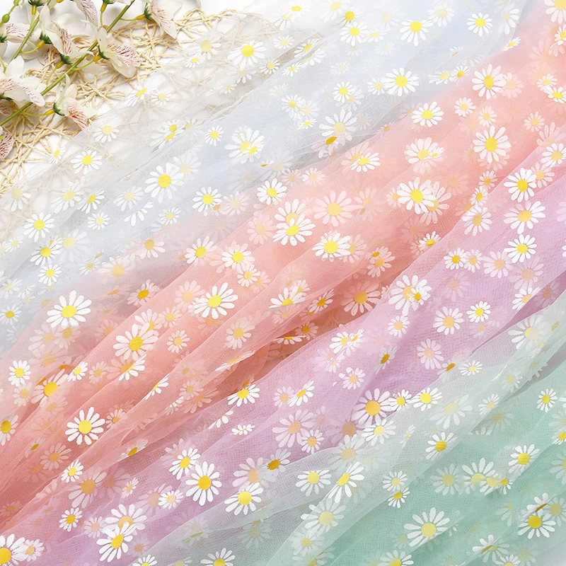 데이지 프린트 오간자 원단 수제 DIY 커튼 의류 장식 원단 여아용, 160cm 너비 여름 드레스