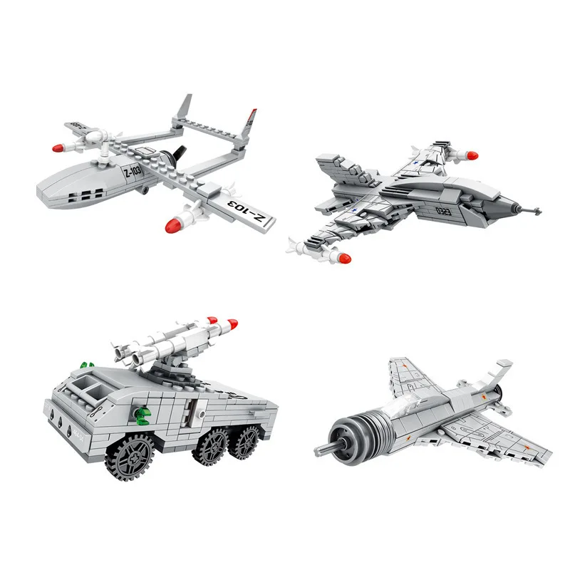 4 in 1 Deformation Su-27 Military Fighter Block DIY Mini Drone Jet F-16 Plane Crotale Truck War Building Brick Toys For Kids | Игрушки и