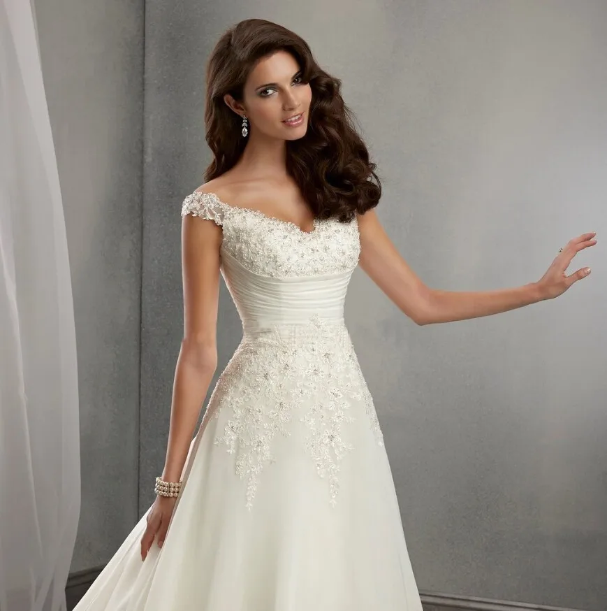 Горячий дизайн Casamento A-Line cap без рукавов robe De Mariage длинный Кружевной Белый/слоновой кости свадебные платья размера плюс клиента