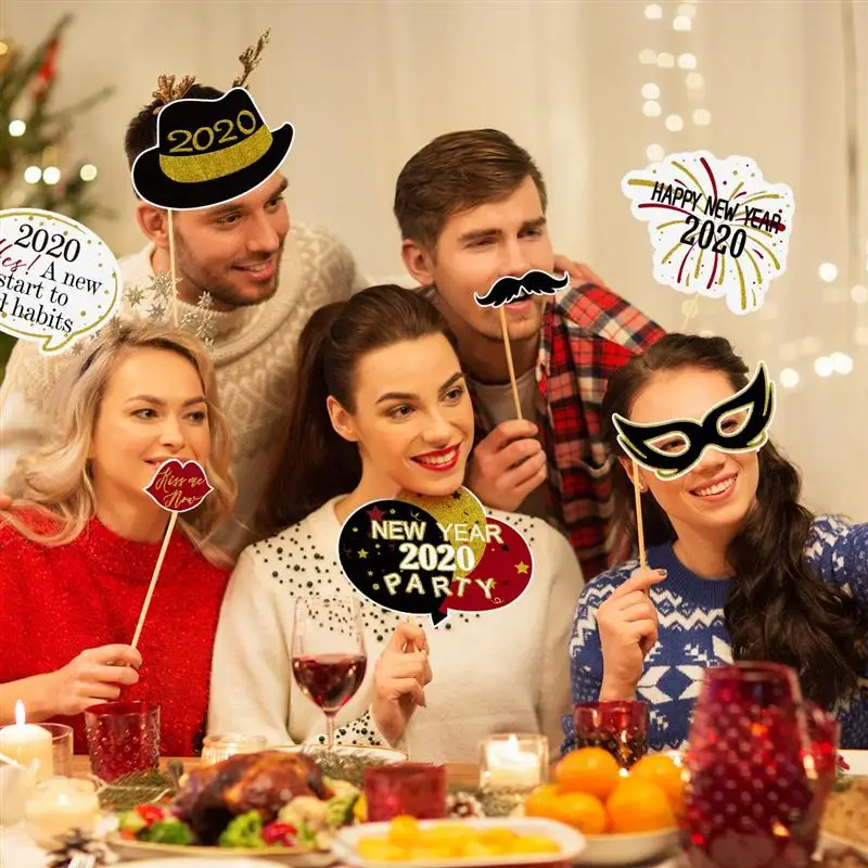 29 шт./компл. Забавный с блестками для студийной Фотокабины год, реквизит для фото вечеринок с бамбуковые палочки год вечерние украшения свадебные принадлежности