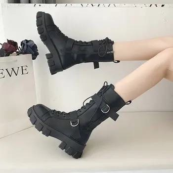 comprar Sapatos De Plataforma Para Mulheres Botas Senhoras Sapatos De Luxo 2020 Mulher Goth Botas Femininas Fivela Botas De Motocicleta Botas De Combate Para Mulher