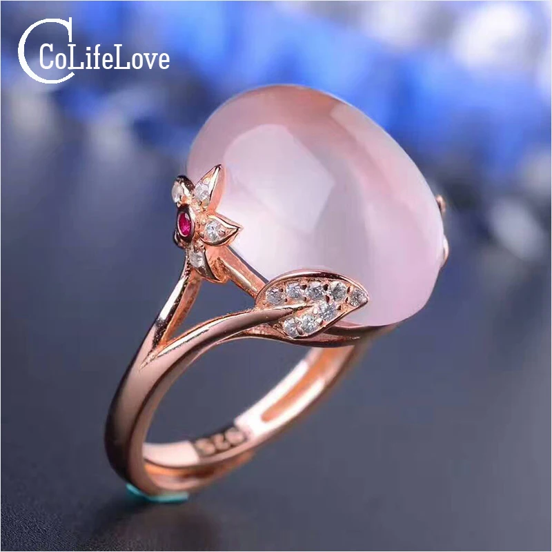 Кольцо из серебра 925 пробы с розовым кварцем 12 х16 мм|ring 12|ring fashionring solid |