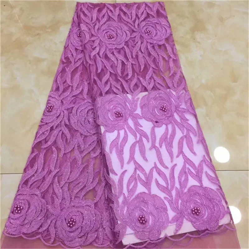

2019 High Quality French Nigerian sequins net lace,African tulle mesh sequence lace fabric for party dress 5yards/lot