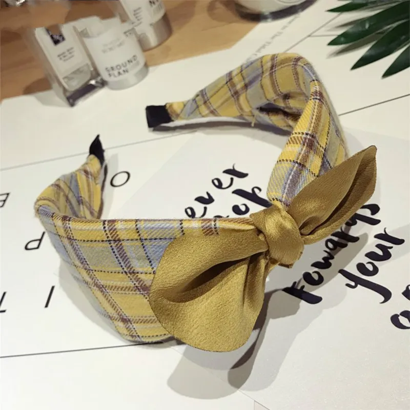 

Hair Band Simple Fabric Checkered Women's Broad-brimmed Headband Hair Accessories Bow Knot Jewelry Beautiful Women