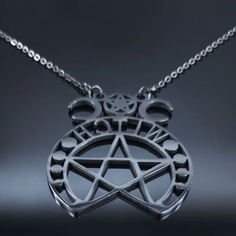 Fashion Witchcraft Pentagram Stainless Steel Chain Necklace Women Black Color Necklaces& Pendants Jewelry collares N19669