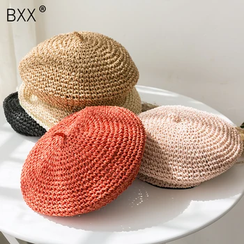 

[BXX] 2020 New Spring Summer Round Dome Grass We Aving Hollow Out Temperament Beret Hat Women Fashion Tide All-match Hats10A058