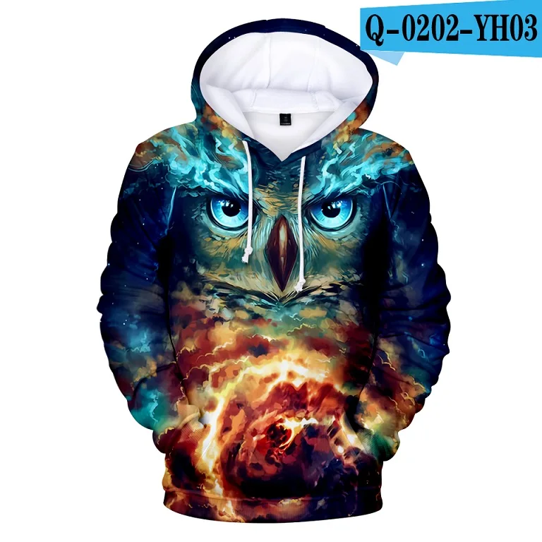  Wholesale New arrival Wolf Hoodie Owl 3D Print Mens Boys Hoodies Sweatshirt Adult Child Size Clothe