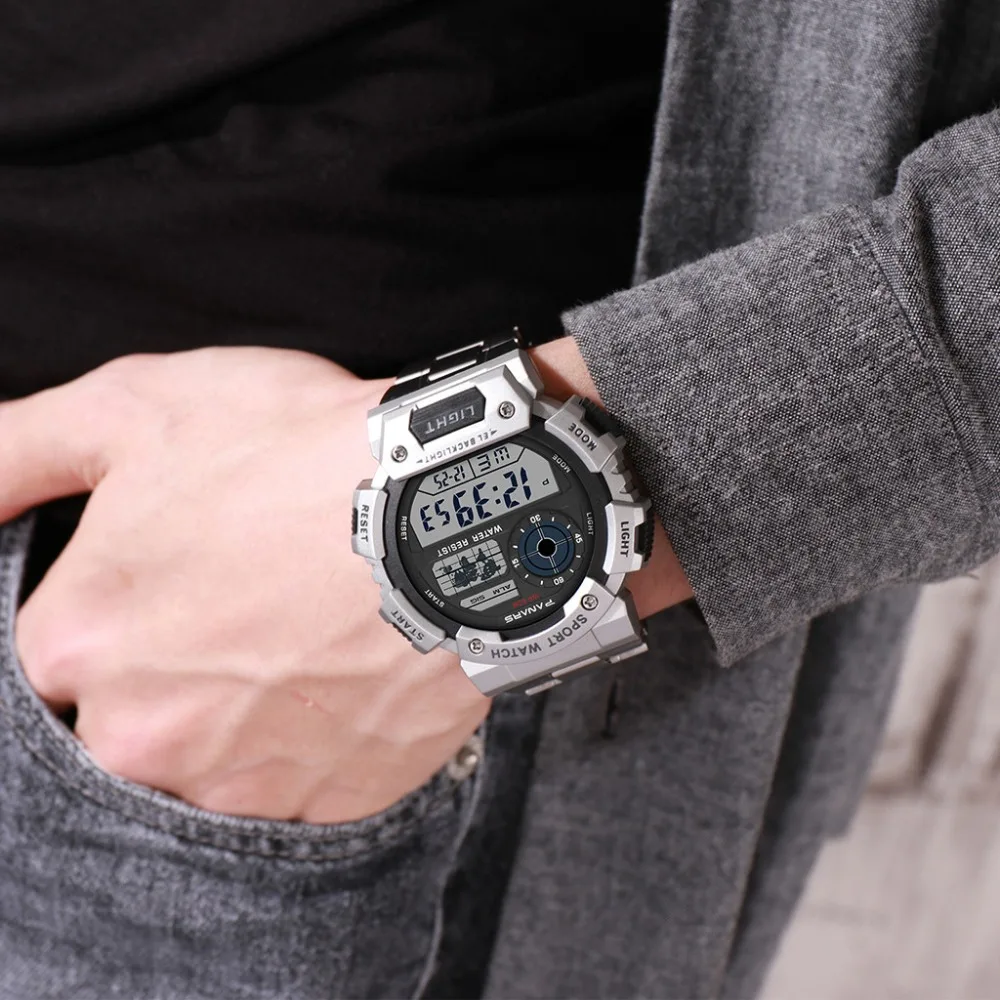 Роскошные модные мужские часы PANARS, цифровые военные спортивные водонепроницаемые наручные часы со стальным ремешком, светящиеся электронные часы A40