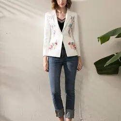Высококачественный новейший 2019 дизайнерский Блейзер Женский длинный рукав с одной пуговицей цветы блейзер в полоску с вышивкой куртка