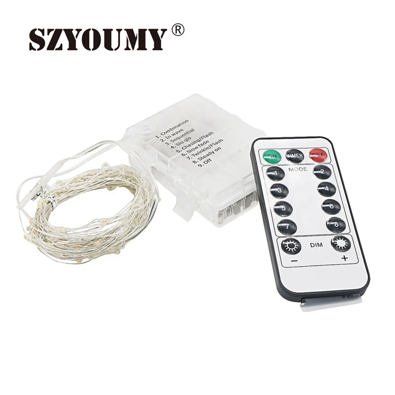 

SZYOUMY 10M 5M Copper Wire Fairy String Lights With Remote Controller 3 AA Battery Powered Outdoor Garden String Garland
