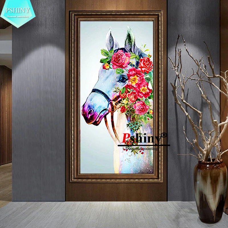 Набор для алмазной вышивки PSHINY 5D с изображением цветов лошадей животных круглые