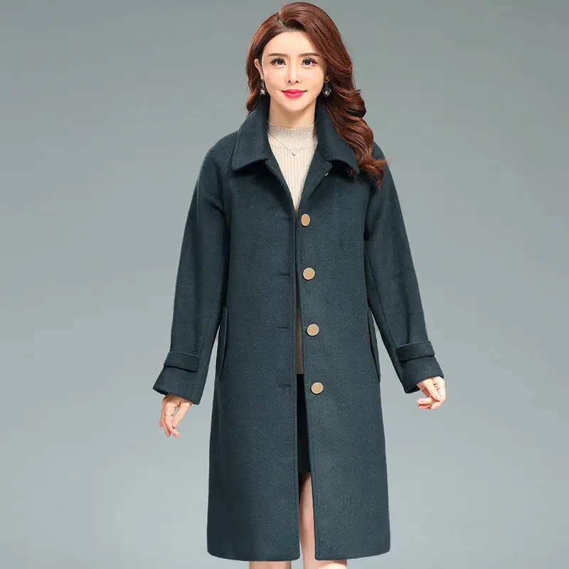 Autumn Winter Woolen Coat Women Elegant Fashion Long Jackets With Belt Woolen Overcoat Loose Single Breasted Wool Blend Coat Parkas Coats & Jackets