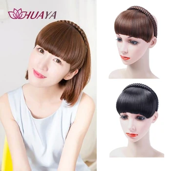 

HUAYA Women's Bangs Short Hair Clips Light Brown Black Synthetic Hair Fringe Pure Bangs Hair Pieces