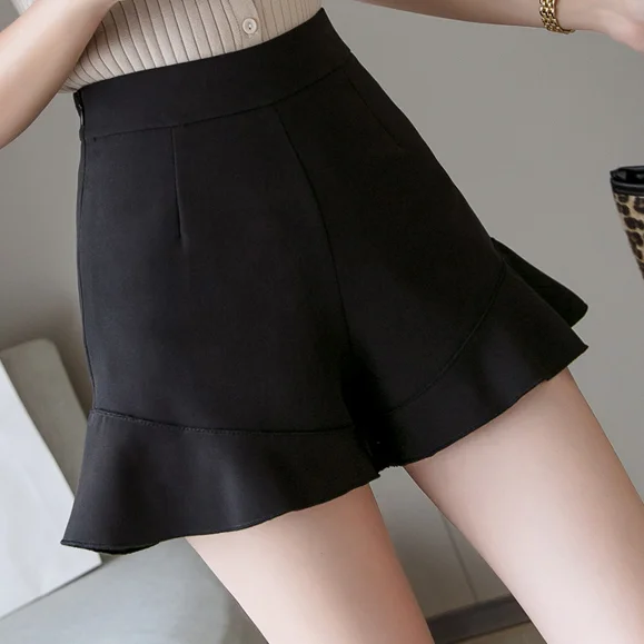 S-2XL, Японские Женские однотонные шорты, милые шорты Kawaii Young girl с оборкой, с высокой посадкой, широкие шорты для женщин Лето AQ491