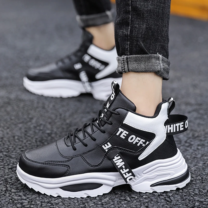 New High Quality PU Leather Sneakers For Couple Men Running Shoes Outdoor Walking Sport Shoes Soft Sole Non-slip Shoes Men