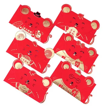 

Besegad 6pcs Chinese Lunar New Year Red Envelopes Year of the Rat Spring Festival Hong Bao Lucky Money Packets Random Style