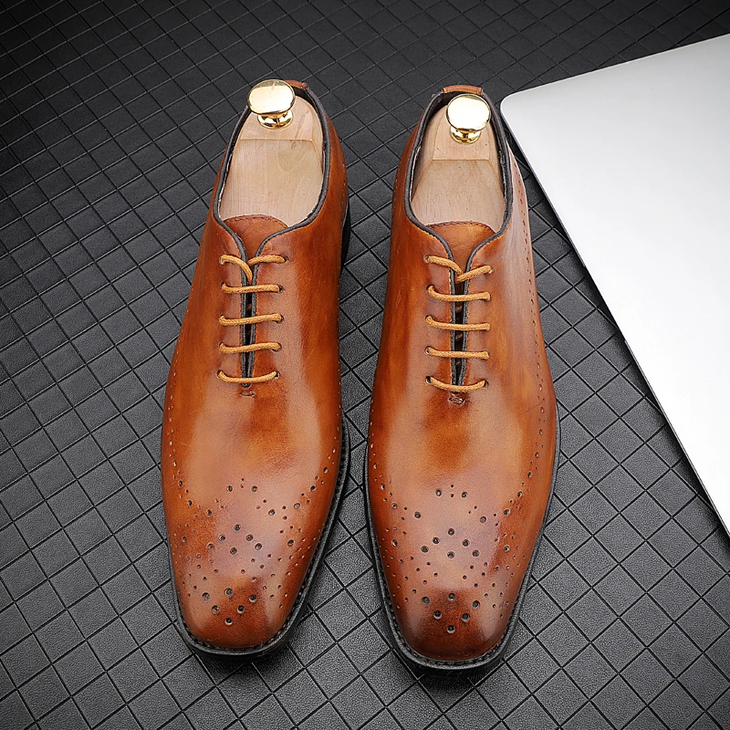Новинка 2019 года; итальянские дизайнерские винтажные мужские туфли-оксфорды ручной работы; свадебные туфли из натуральной кожи для