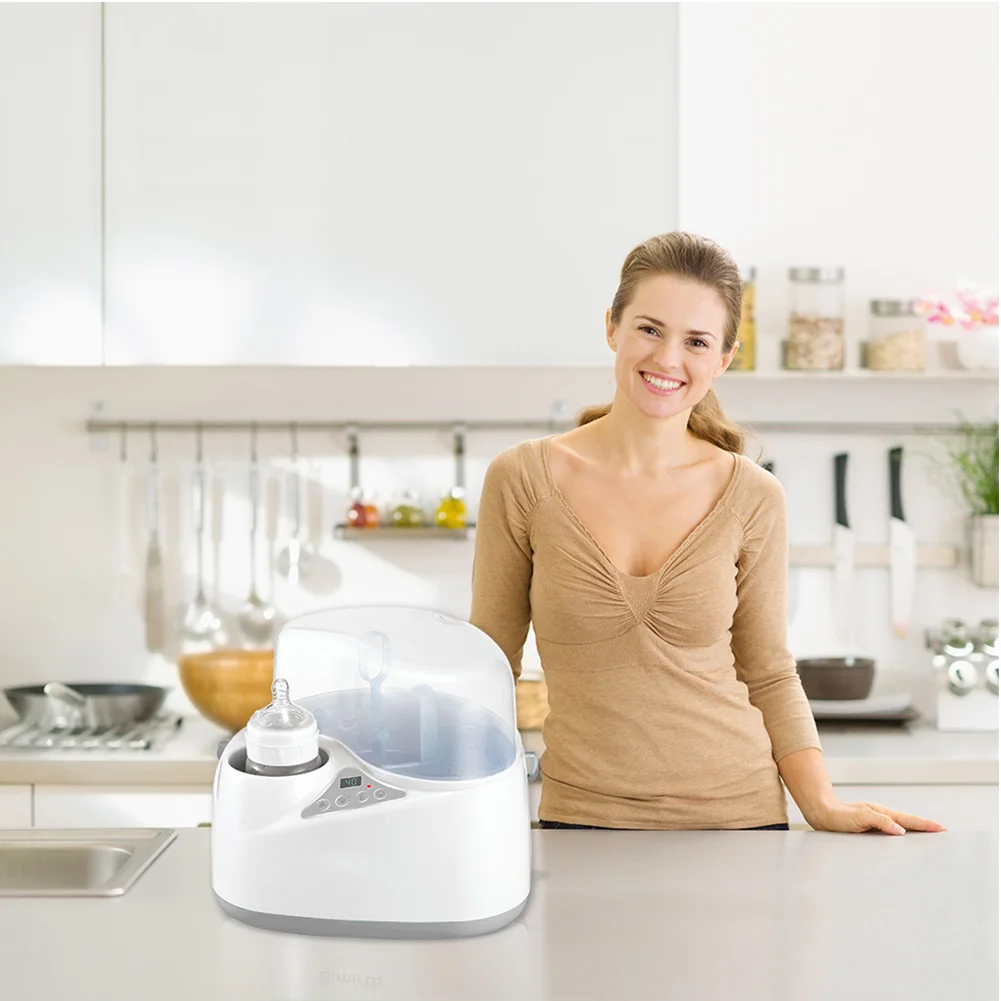 

Travel Sterilizer 4 In 1 Multipurpose Portable Large Capacity LED Display Milk Heater Baby Bottle Warmer Home White PP