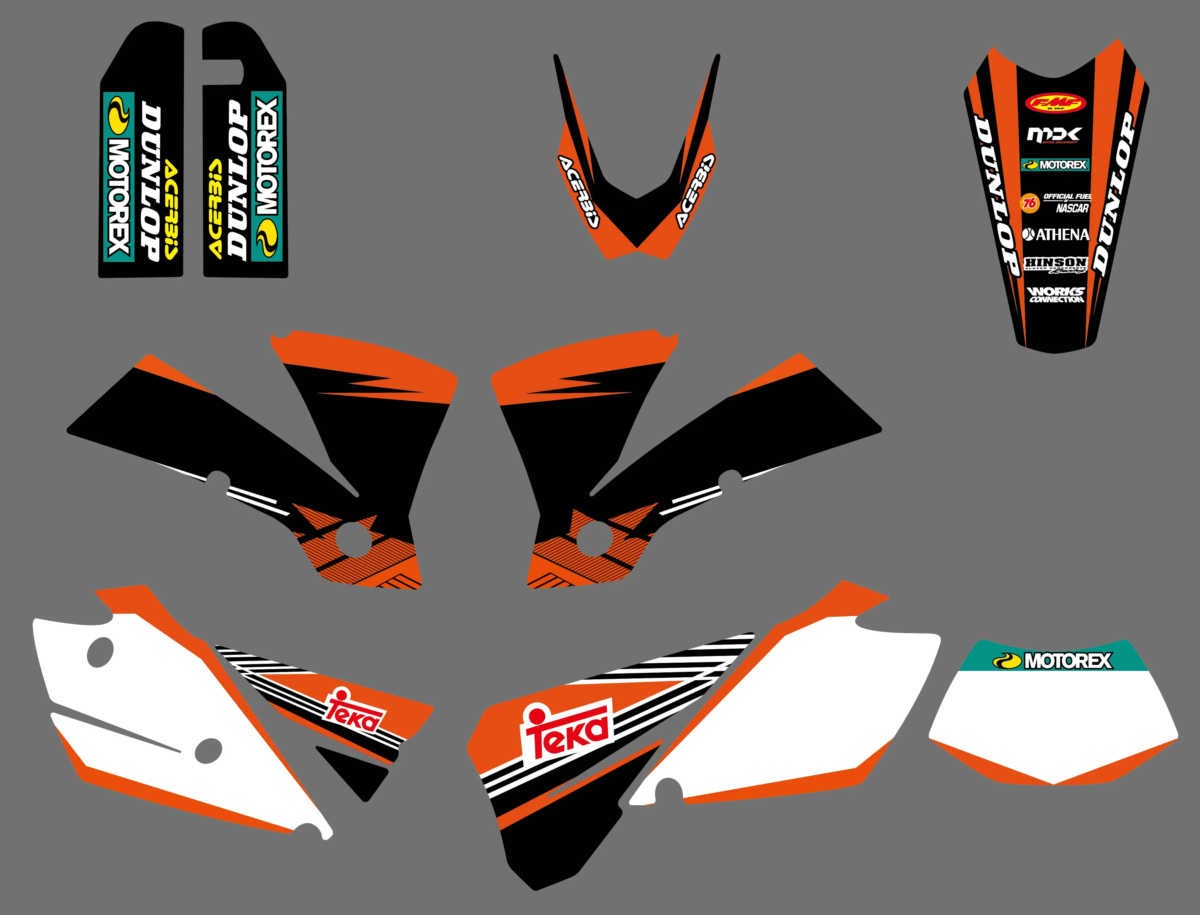 Графические и Фоновые наклейки для KTM EXC 125 200 250 300 400 450 525 2004|team graphics|decal graphicsktm team