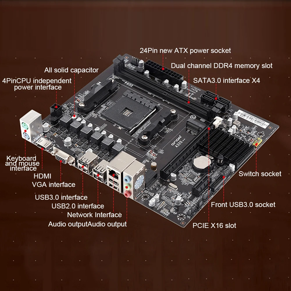 Motheroard A320V AM4 двухканальная Память DDR4 16G USB 3,0 SATA 3,0 дисковый массив для настольных ПК AMD AM4 материнская плата с M.2 NVMe