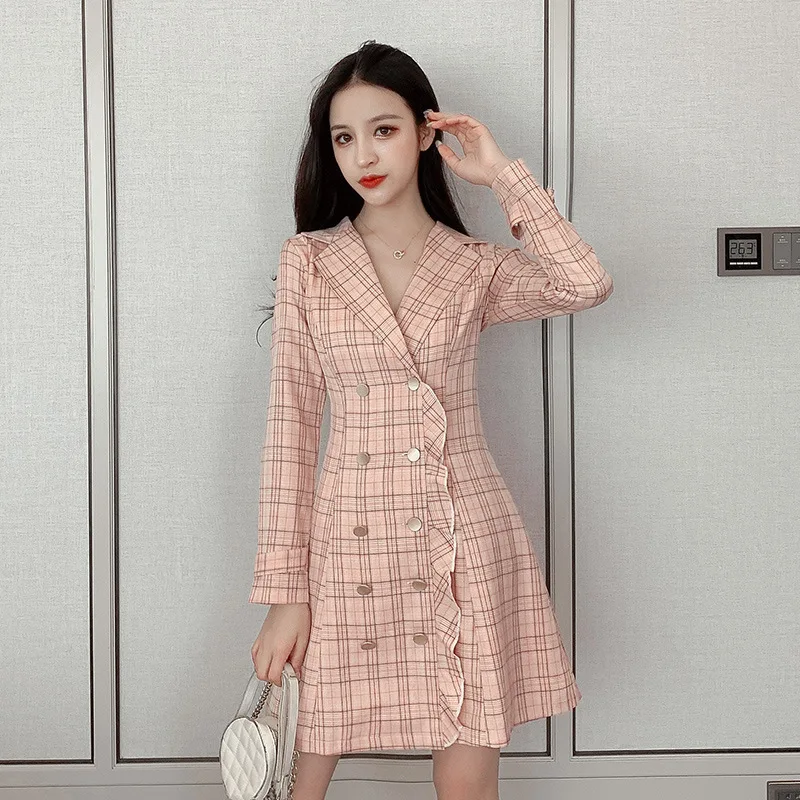 Photo Shoot Autumn Clothing New Style Network Red Plaid Double Breasted Slim Fit Suit Jacket Casual Fashion