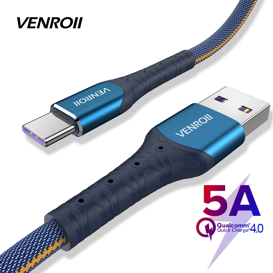 Кабель Venroii USB Type C 5A Supercharge для Huawei P20 P30 Mate 30 Pro Quick Charge 3 0 4 Быстрая зарядка Type-C Honor 20 10