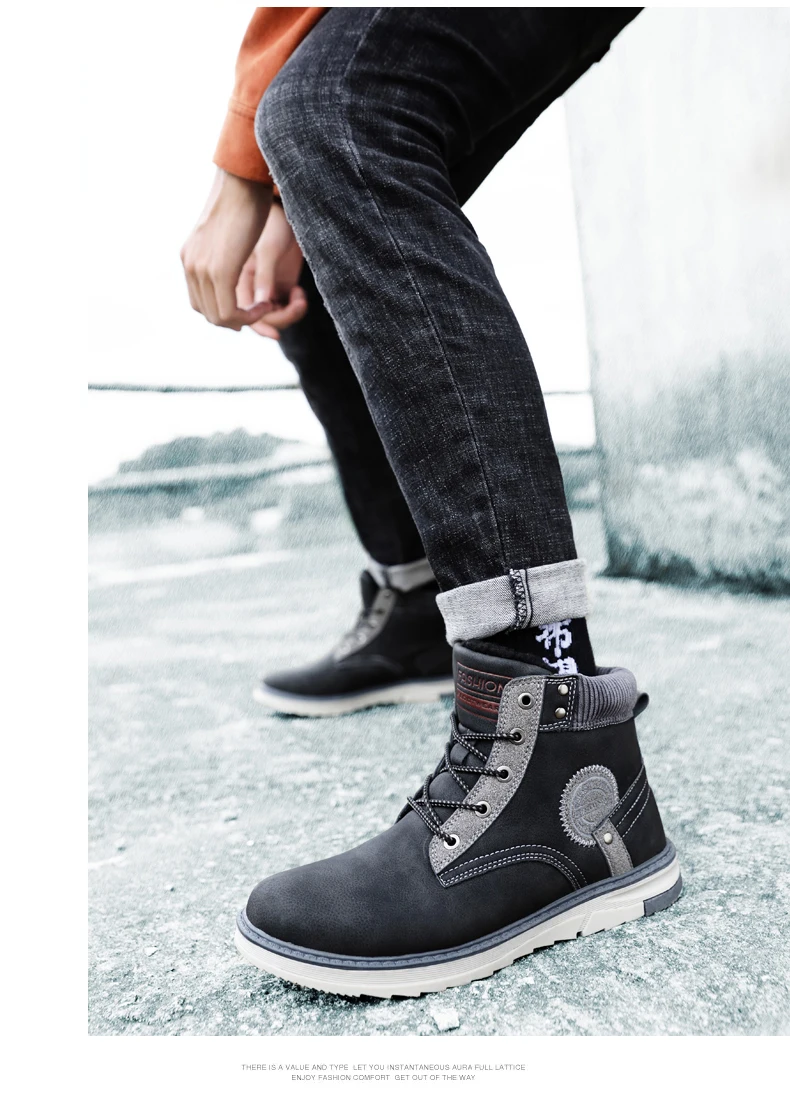 Jackshibo Fashion Design Ankle Snow Boots Shoes For Men Winter Warm Fur Lining Snow Boots Plush Warm Men Motorcycle Boots