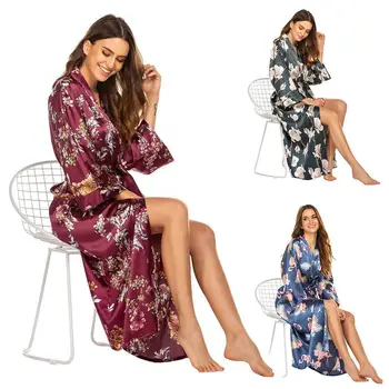 

Pregnant Woman Pajamas Pure color Dress Lace Stitching Three Quarter Sleeve Cardigan Breast Feeding Pajamas Gown Nightgown