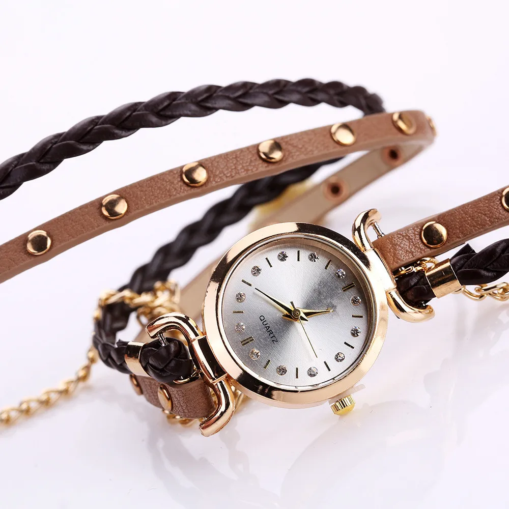 Женские часы-браслет Relojes Mujer винтажные плетеные кварцевые наручные часы из искусственной кожи Relogio Feminino