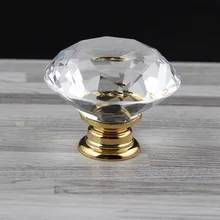 Поставка Высший сорт внешней торговли Алмазная Хрустальная ручка/Золотая основа/ Заказная ручка на дверь шкафа 40 мм