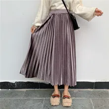 Эластичная Высокая талия Осенняя Женская Falda плисада элегантная Корейская длинная бархатная плиссированная юбка размера плюс женская зимняя юбка Уличная одежда