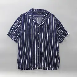 Мужская рубашка в полоску с открытым воротником, с коротким рукавом, Vintagewear, рубашки на пуговицах для мужчин, Пляжная футболка с карманом